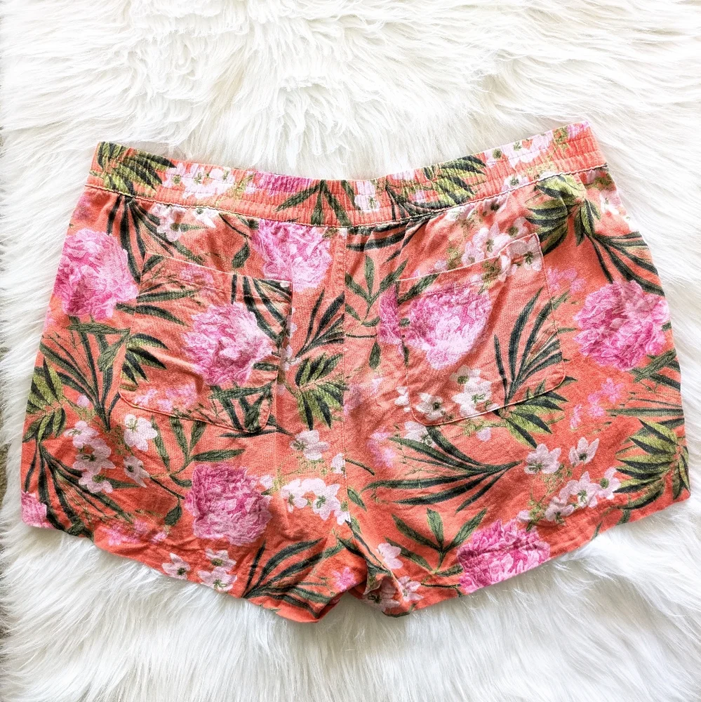 Old Navy Coral Orange Pink And Green Tropical Print Linen Shorts Size 2X - Picture 6 of 8